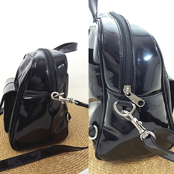 Toledano🖤Square Shape Backpack Bag Black Faux Patent Leathe - Picture 5 of 12